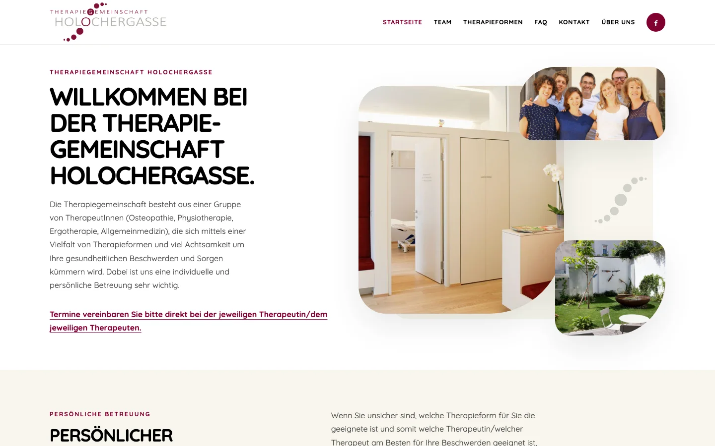 Website der Therapiegemeinschaft Holochergasse: Startseite